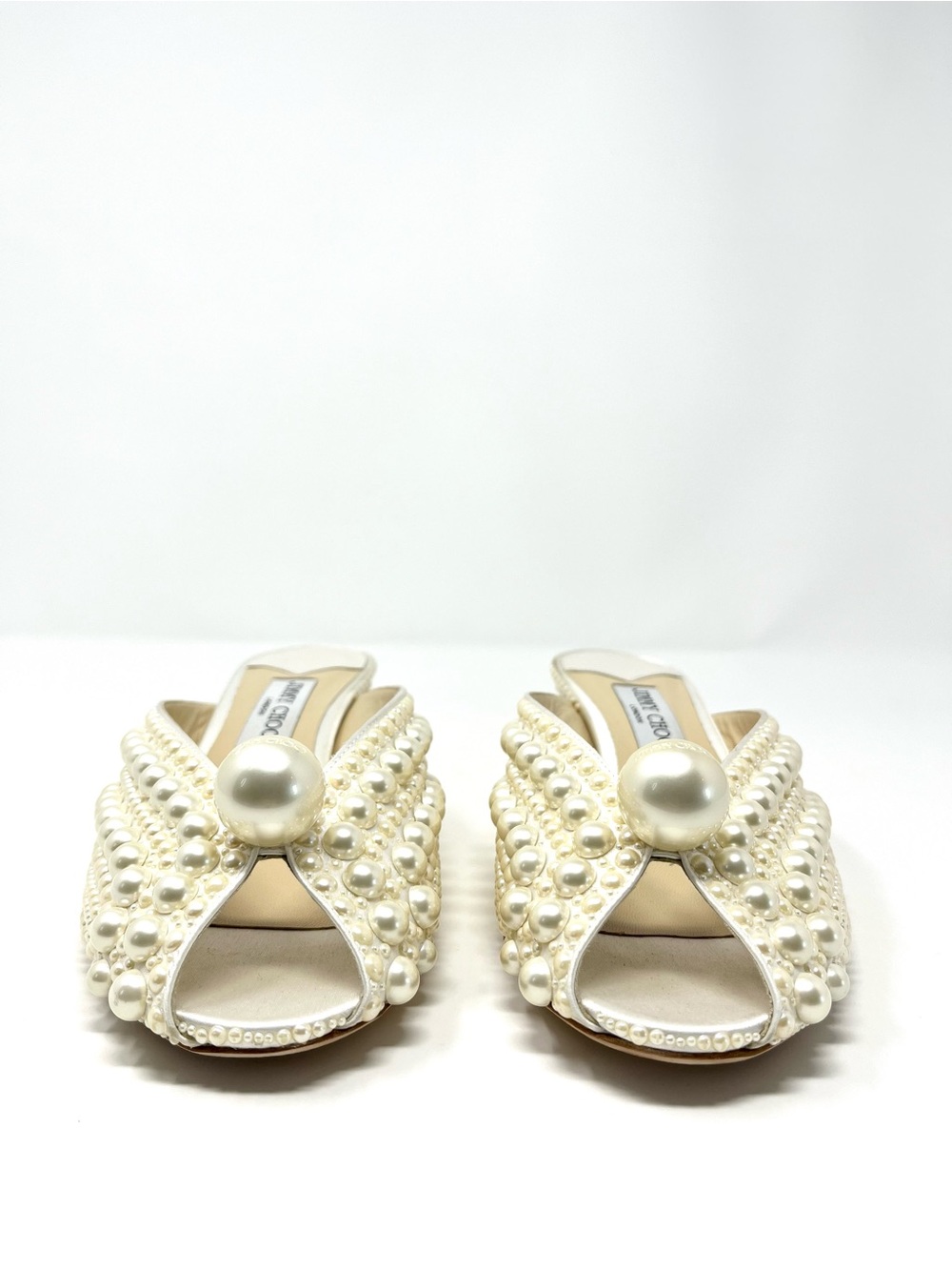 Jimmy Choo Samantha 35 White Satin Pearl Mules Kitten Heels Wedding Bridal 40.5 - Picture 4 of 11